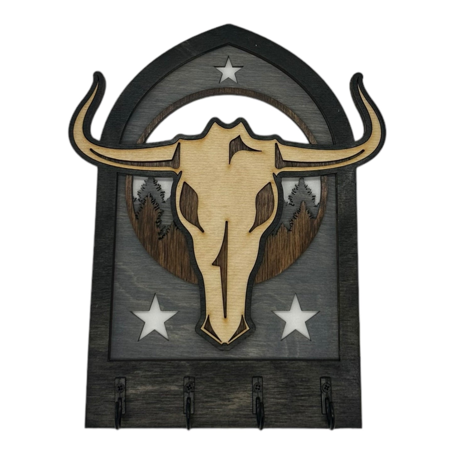 Bull Skull Four Hook Arch Key Hanger/ Organizer