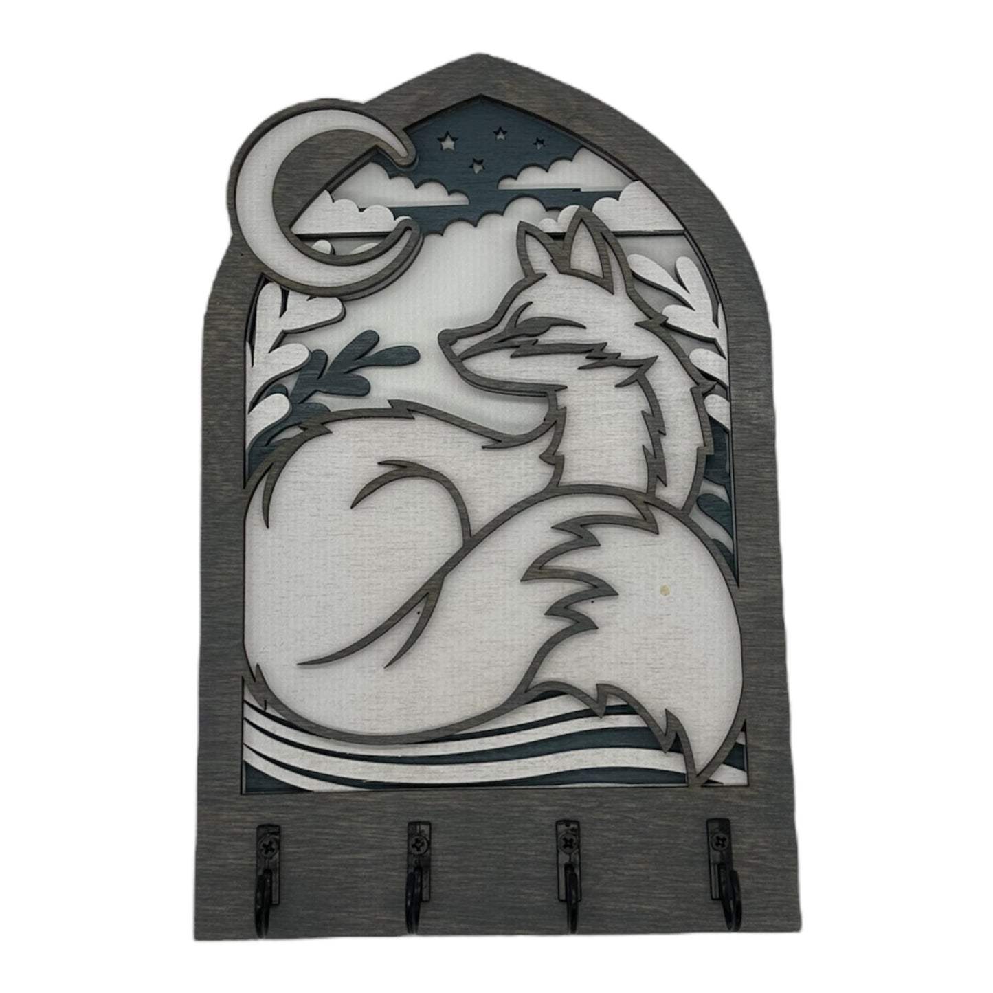 Fox and Moon Four Hook Arch Key Hanger/ Organizer
