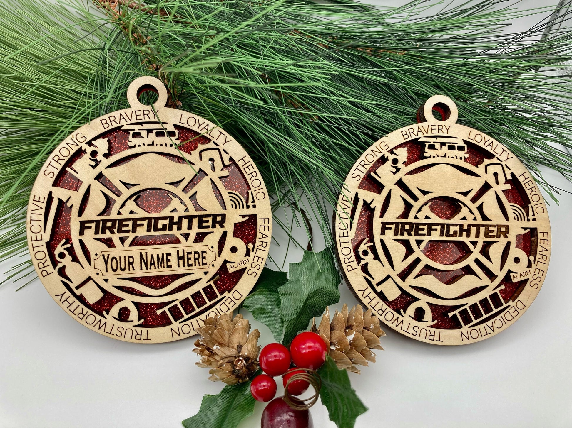 CUSTOMIZABLE Firefighter First Responder Christmas Ornaments Customizable