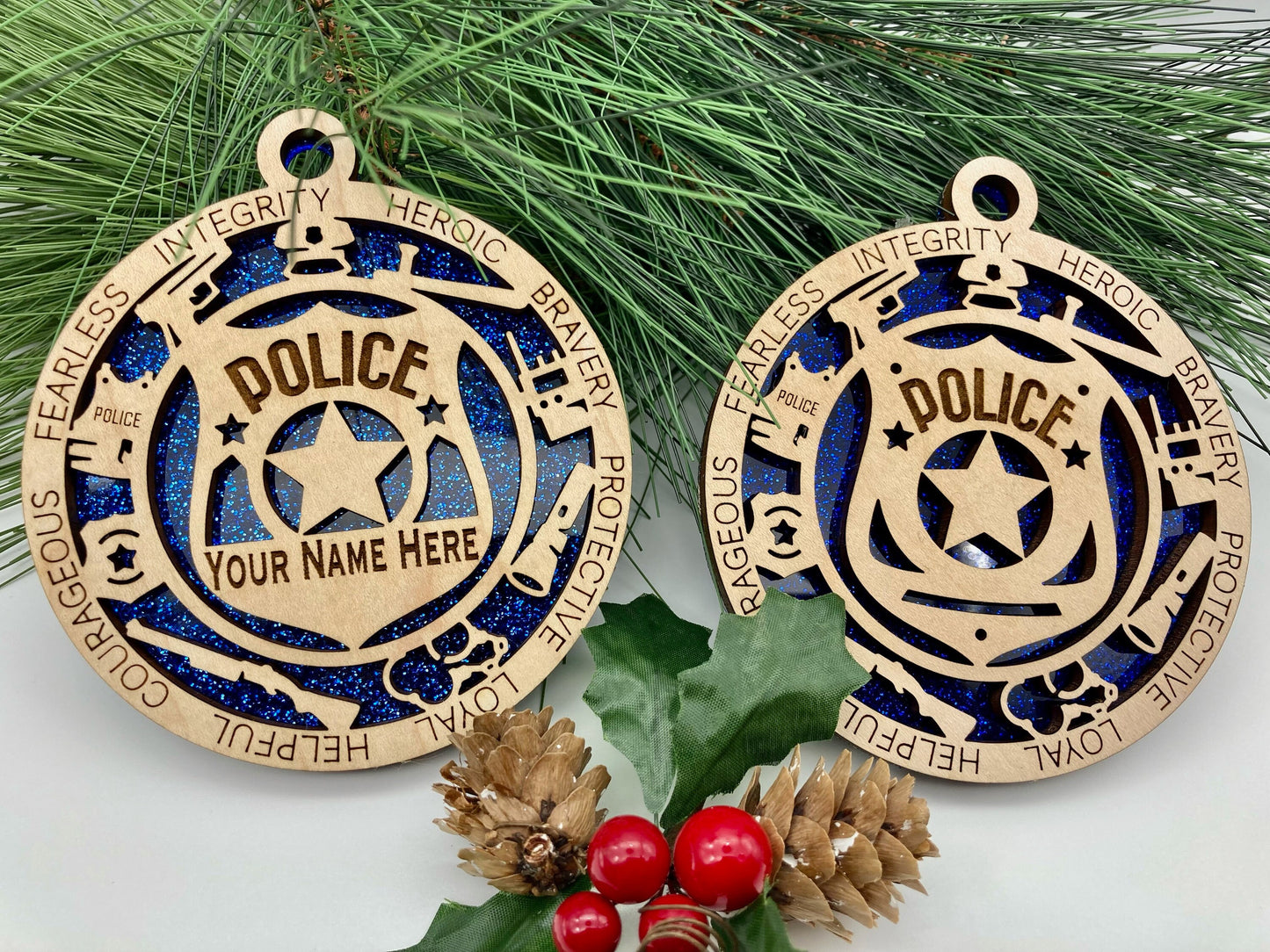 Police First Responder Christmas Ornaments Customizable