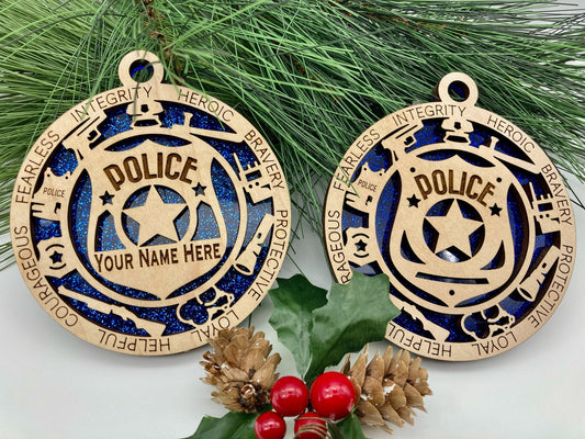 Police First Responder Christmas Ornaments Customizable