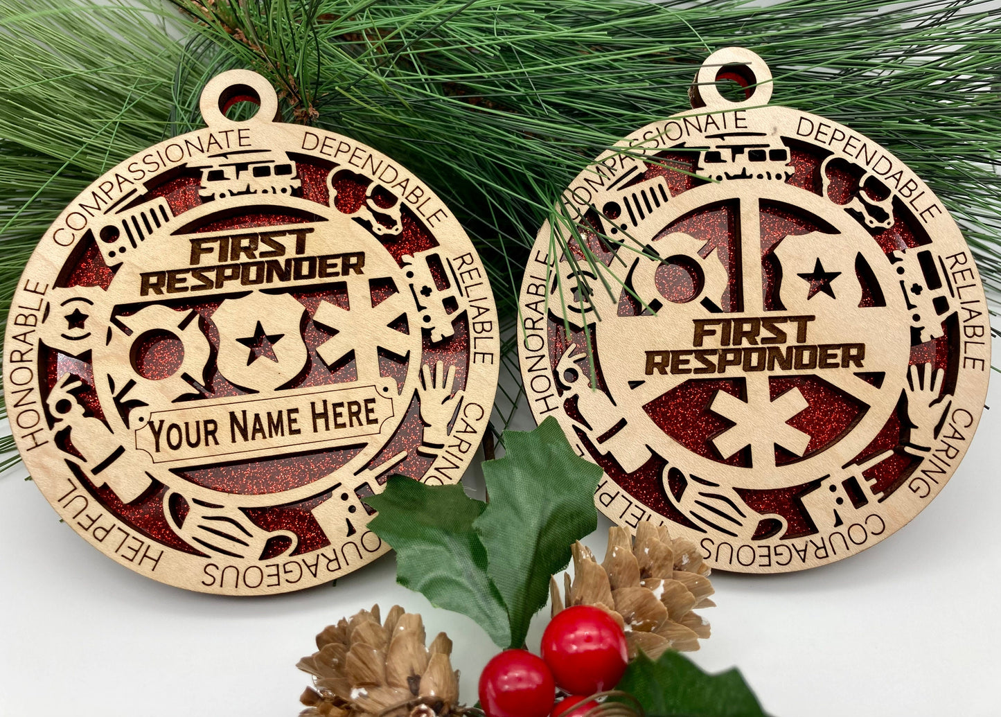 CUSTOMIZABLE First Responder Christmas Ornaments Customizable