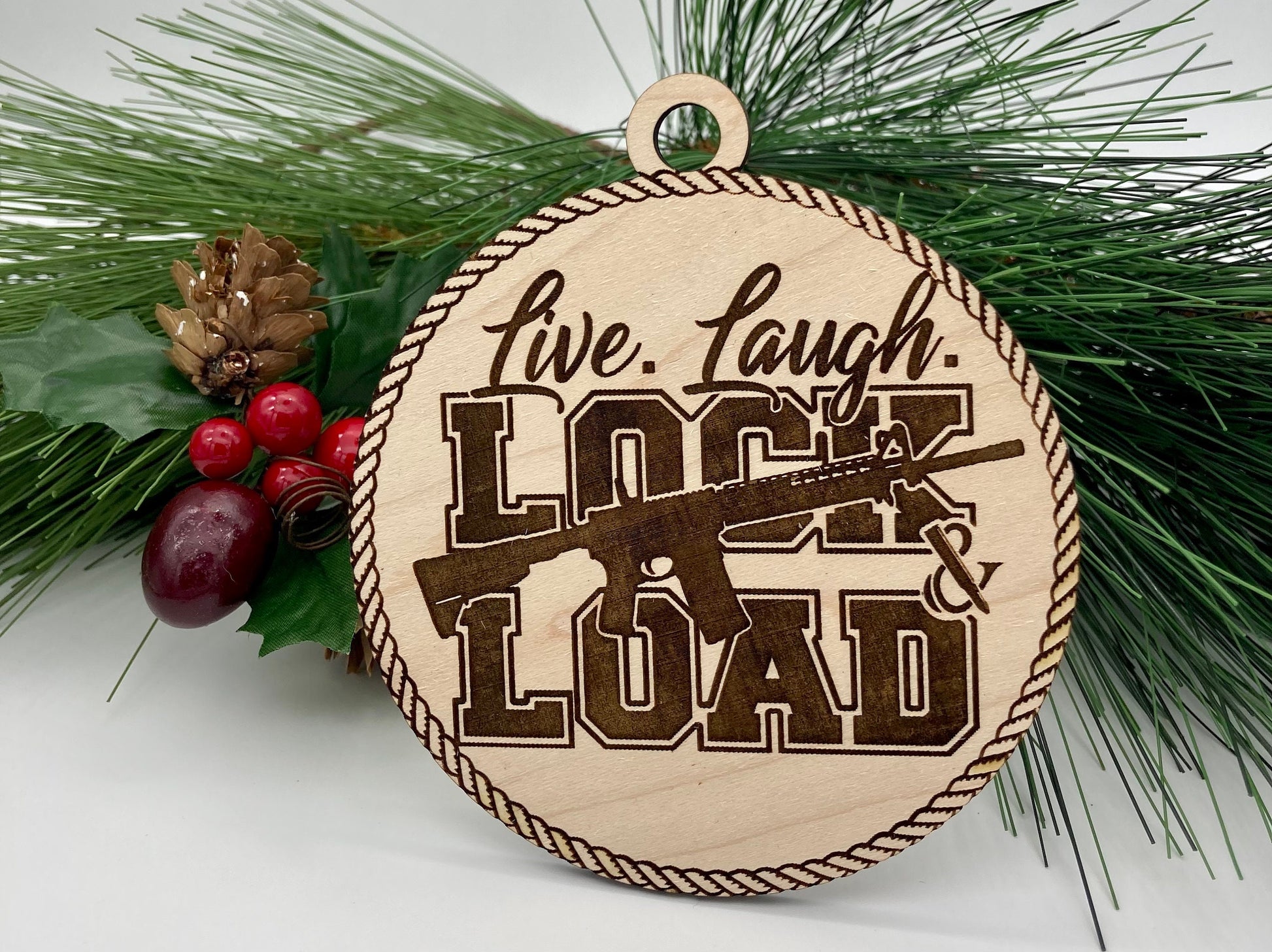 Live, Laugh, Lock & Load Wooden Christmas Ornament