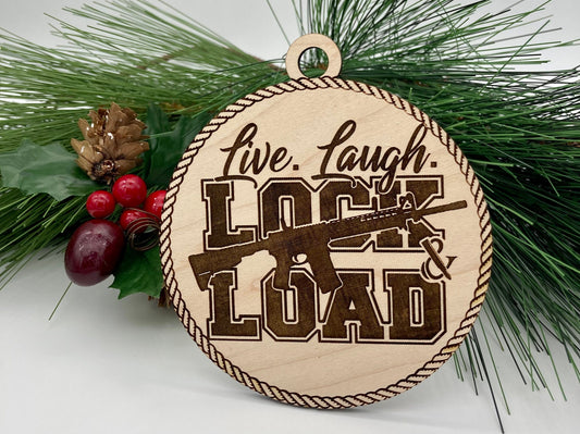 Live, Laugh, Lock & Load Wooden Christmas Ornament