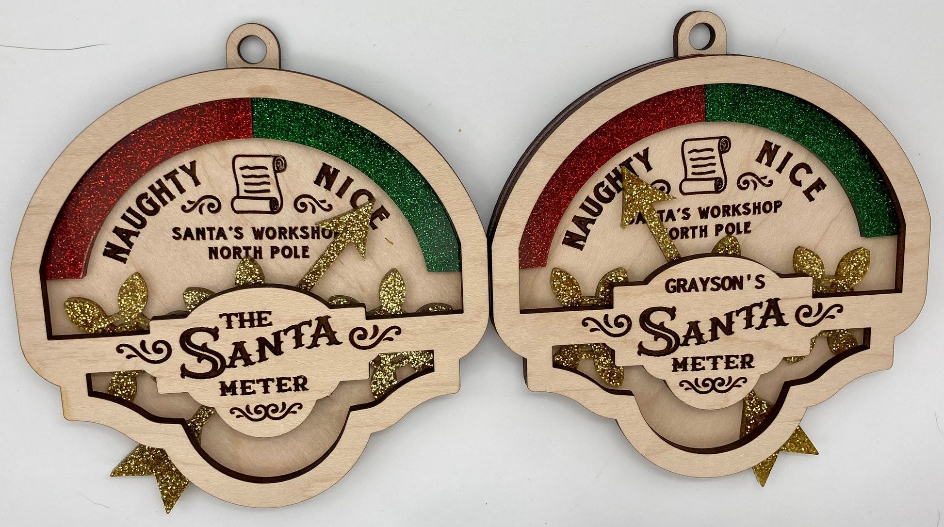 CUSTOMIZABLE Santa Naughty/Nice Functioning Gear Wooden Christmas Ornament