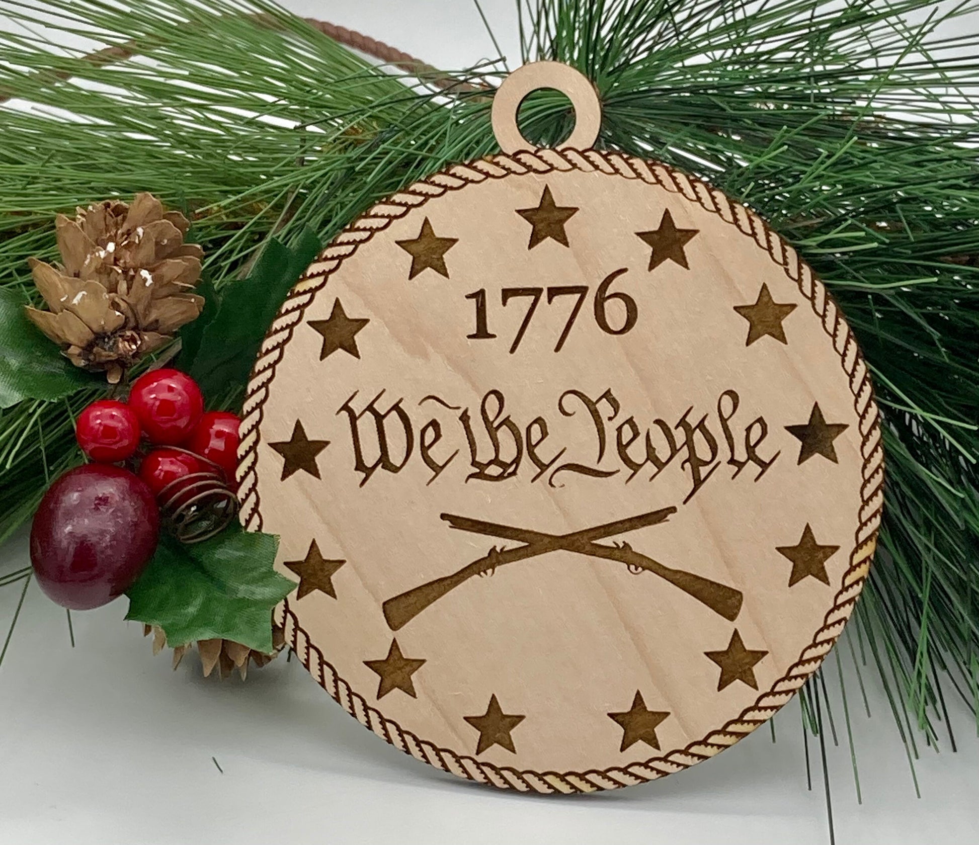 Patriotic America 1776 We The People Wooden Engraved Ornament