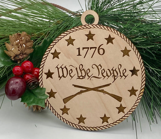 Patriotic America 1776 We The People Wooden Engraved Ornament