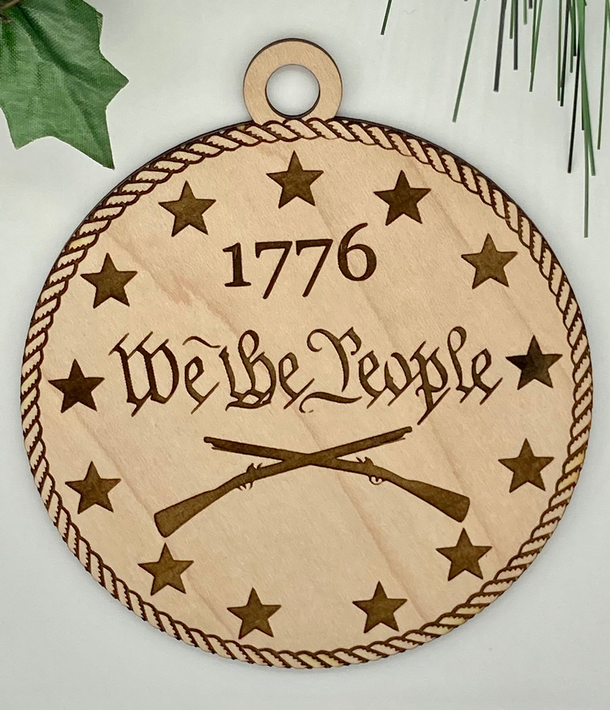 Patriotic America 1776 We The People Wooden Engraved Ornament