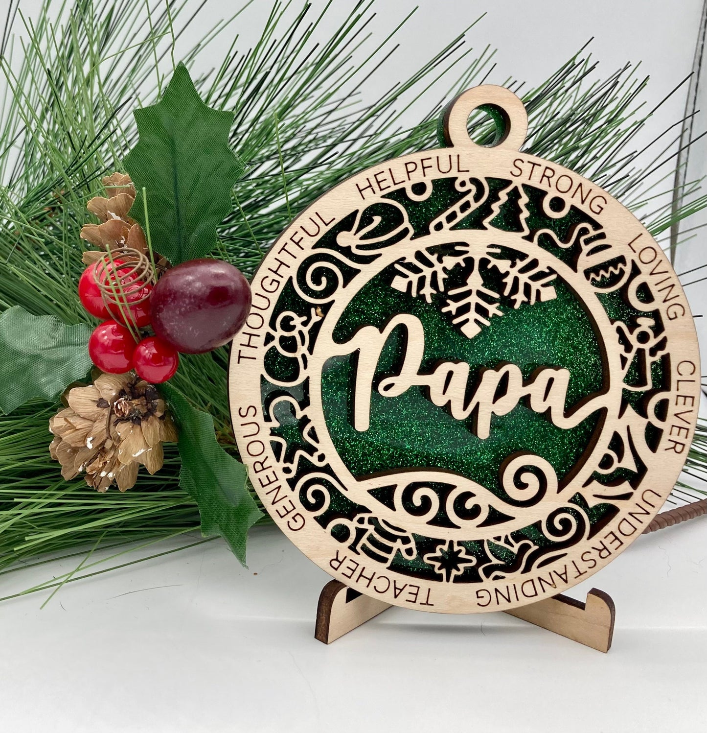 CUSTOMIZABLE Papa Wooden Christmas Ornament