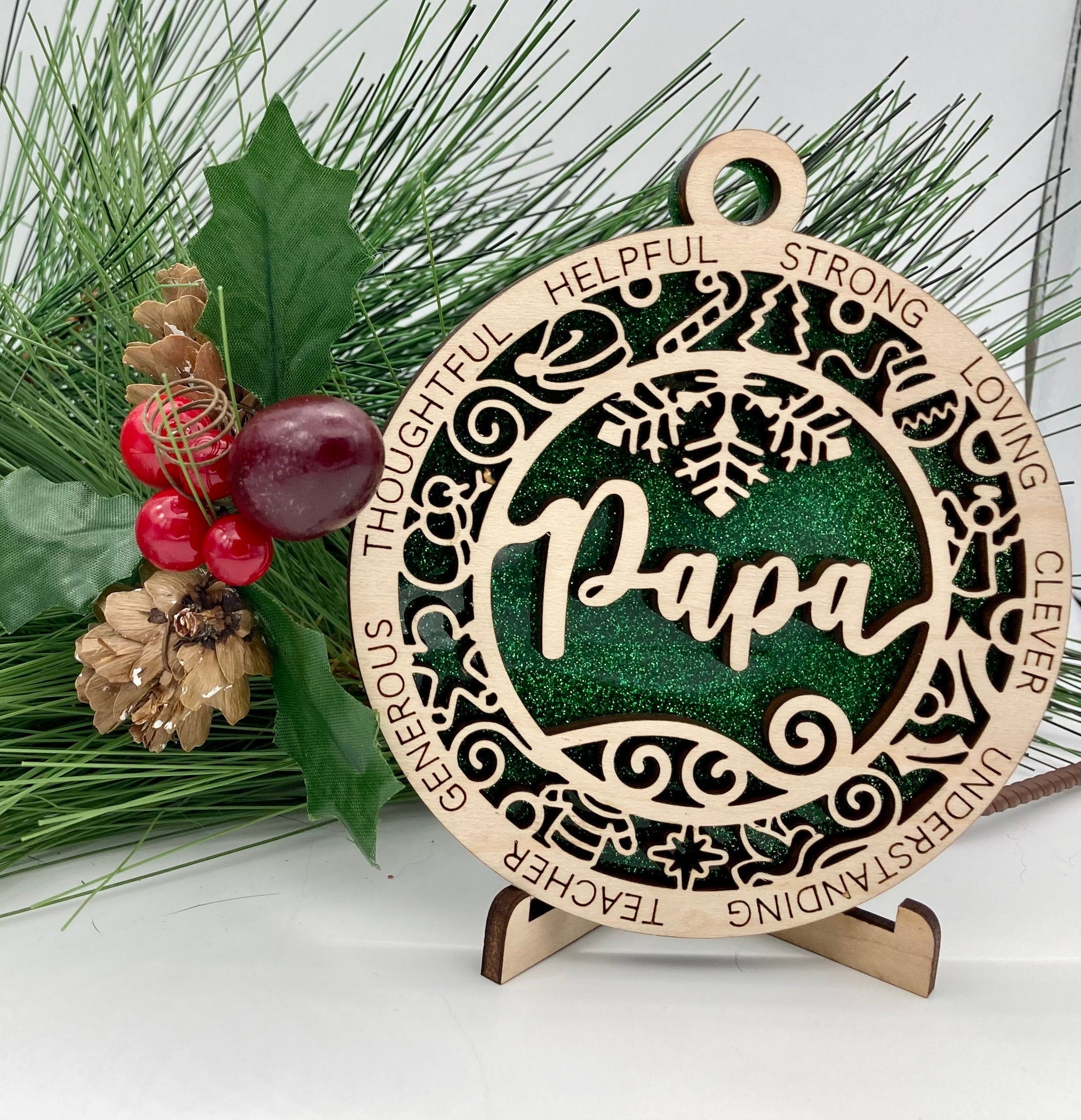 CUSTOMIZABLE Papa Wooden Christmas Ornament