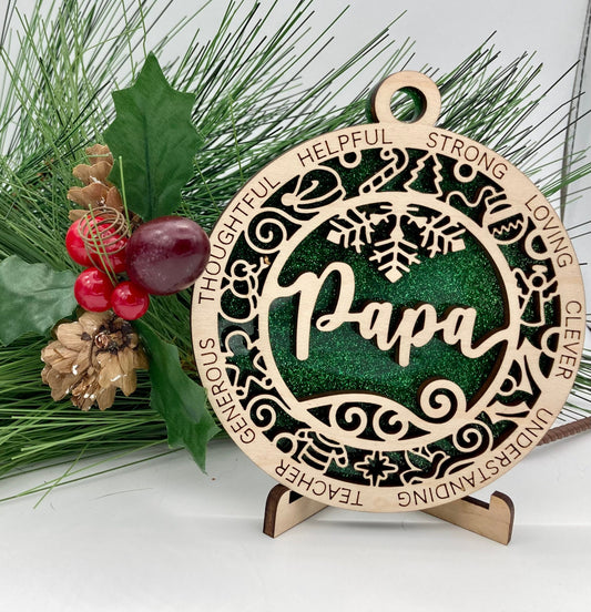 CUSTOMIZABLE Papa Wooden Christmas Ornament