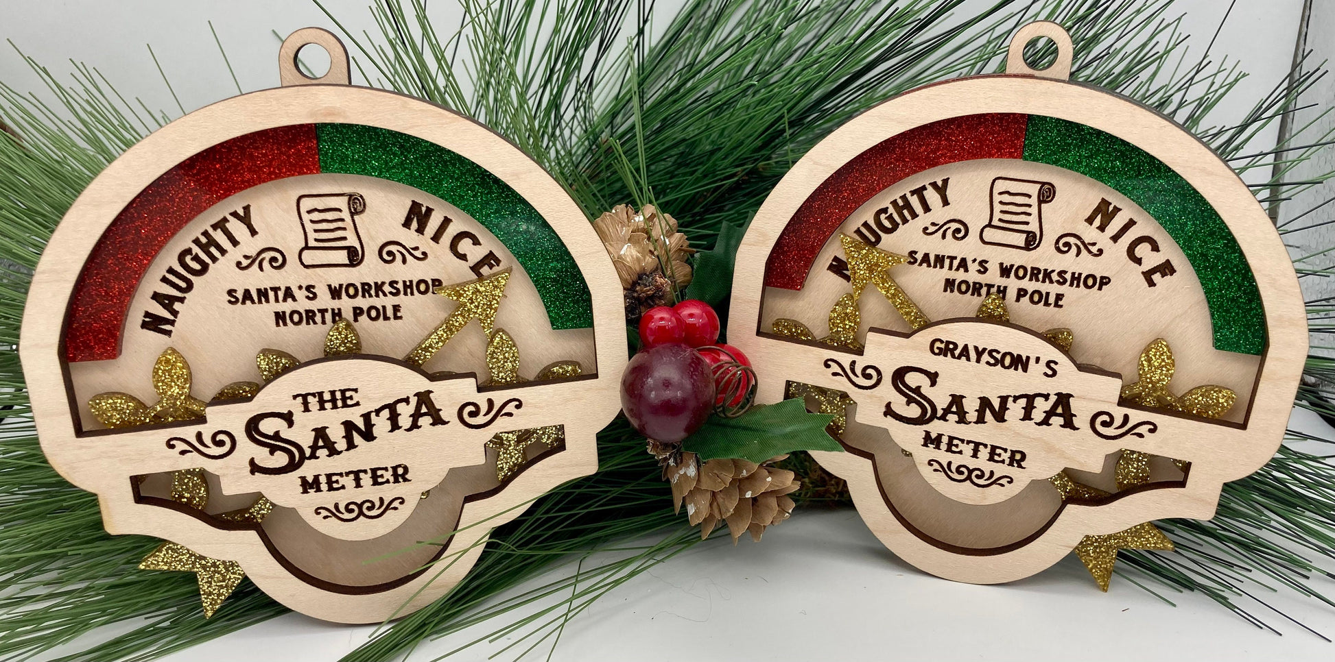 CUSTOMIZABLE Santa Naughty/Nice Functioning Gear Wooden Christmas Ornament