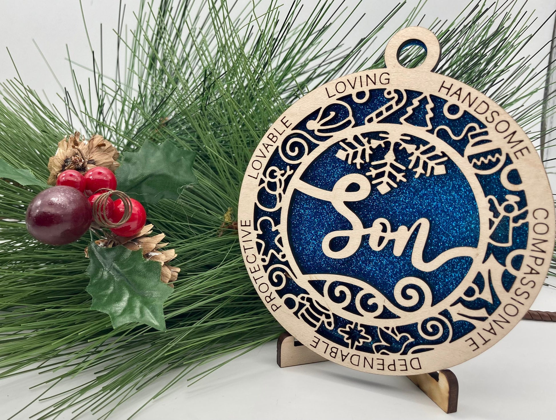 CUSTOMIZABLE Son Wooden Christmas Ornament