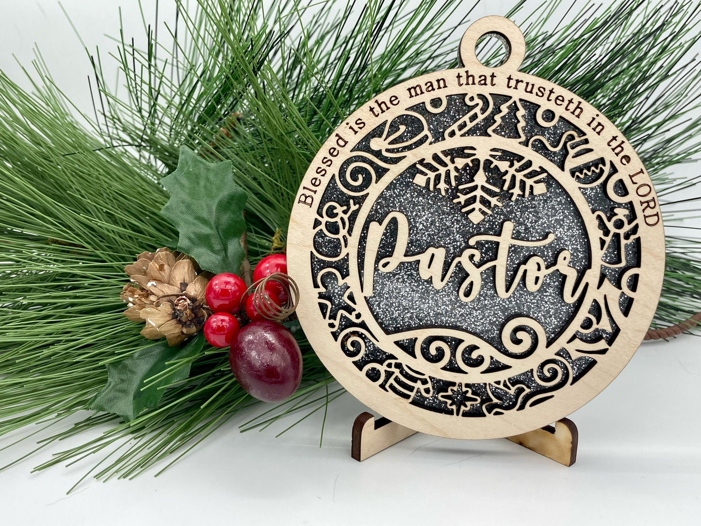 CUSTOMIZABLE Pastor Wooden Christmas Ornament