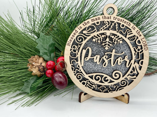 CUSTOMIZABLE Pastor Wooden Christmas Ornament