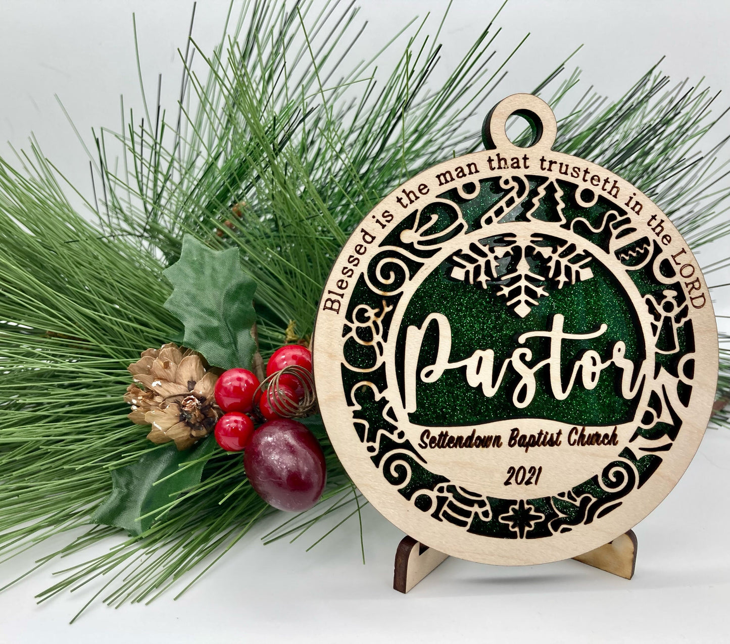 CUSTOMIZABLE Pastor Wooden Christmas Ornament