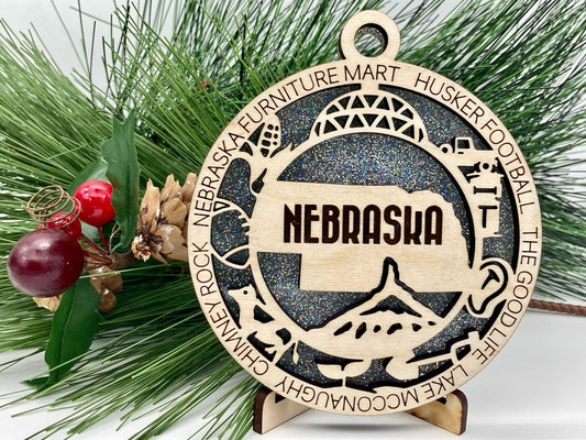 Nebraska State Wooden Christmas Ornament