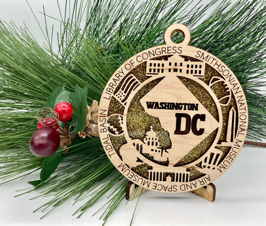 Washington DC State Wooden Christmas Ornament