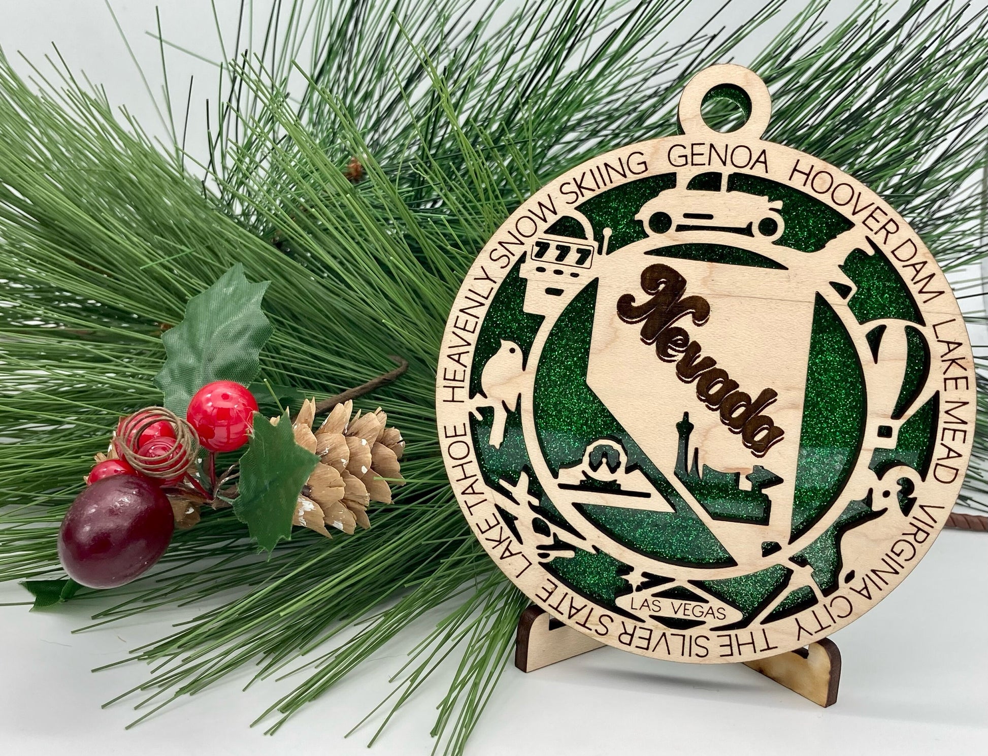 Nevada State Wooden Christmas Ornament