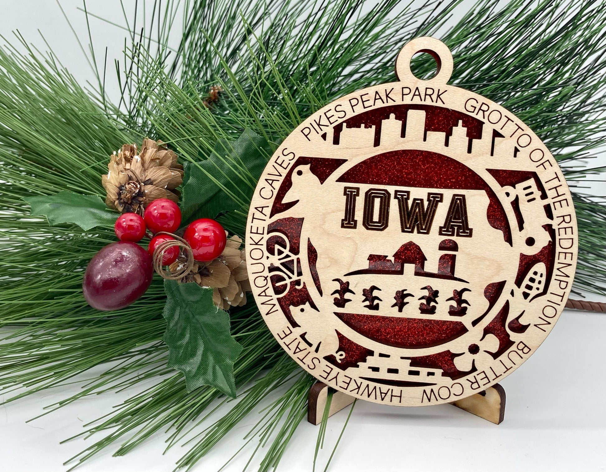 Iowa State Wooden Christmas Ornament