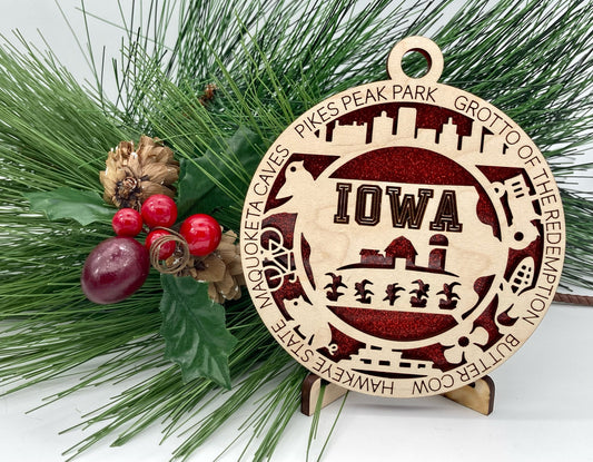 Iowa State Wooden Christmas Ornament