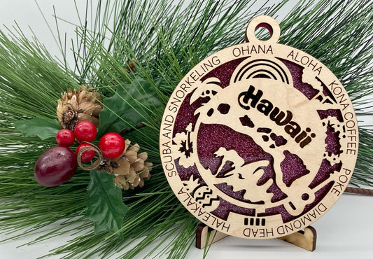 Hawaii State Wooden Christmas Ornament