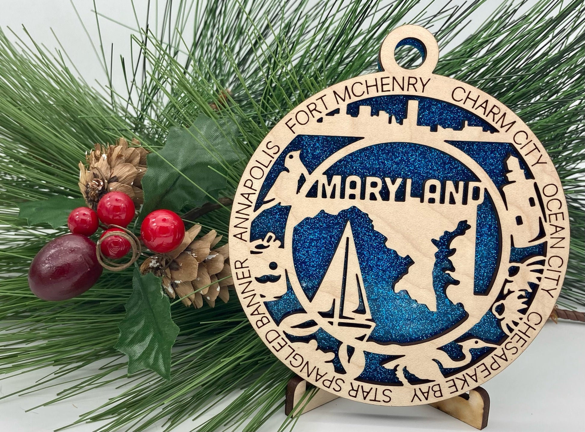 Maryland State Wooden Christmas Ornament