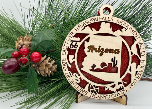 Arizona State Wooden Christmas Ornament