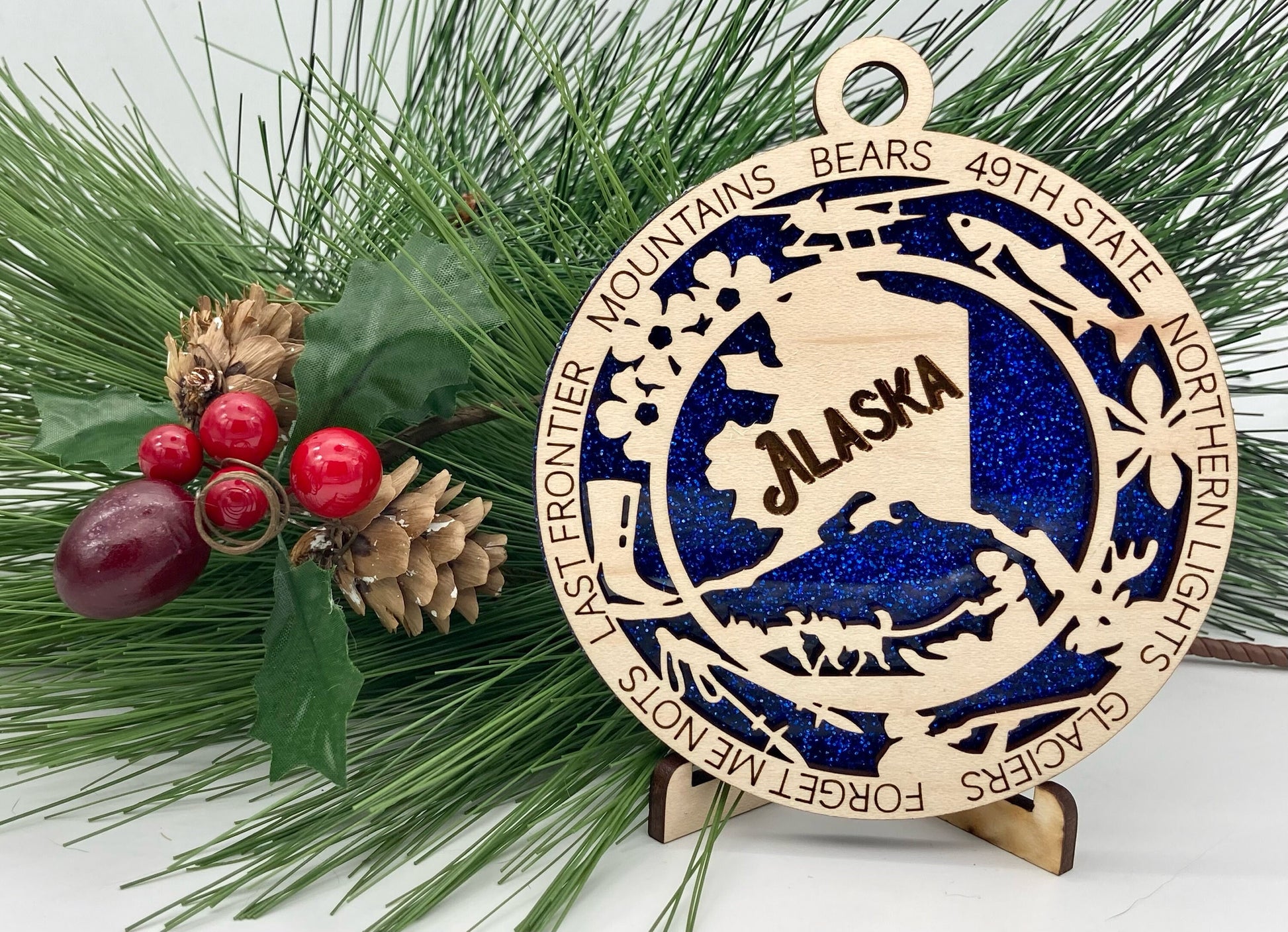 Alaska State Wooden Christmas Ornament