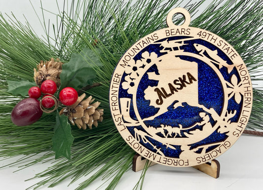 Alaska State Wooden Christmas Ornament