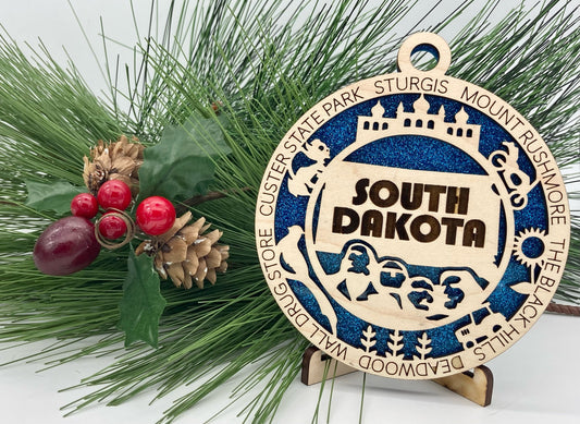 South Dakota State Wooden Ornament