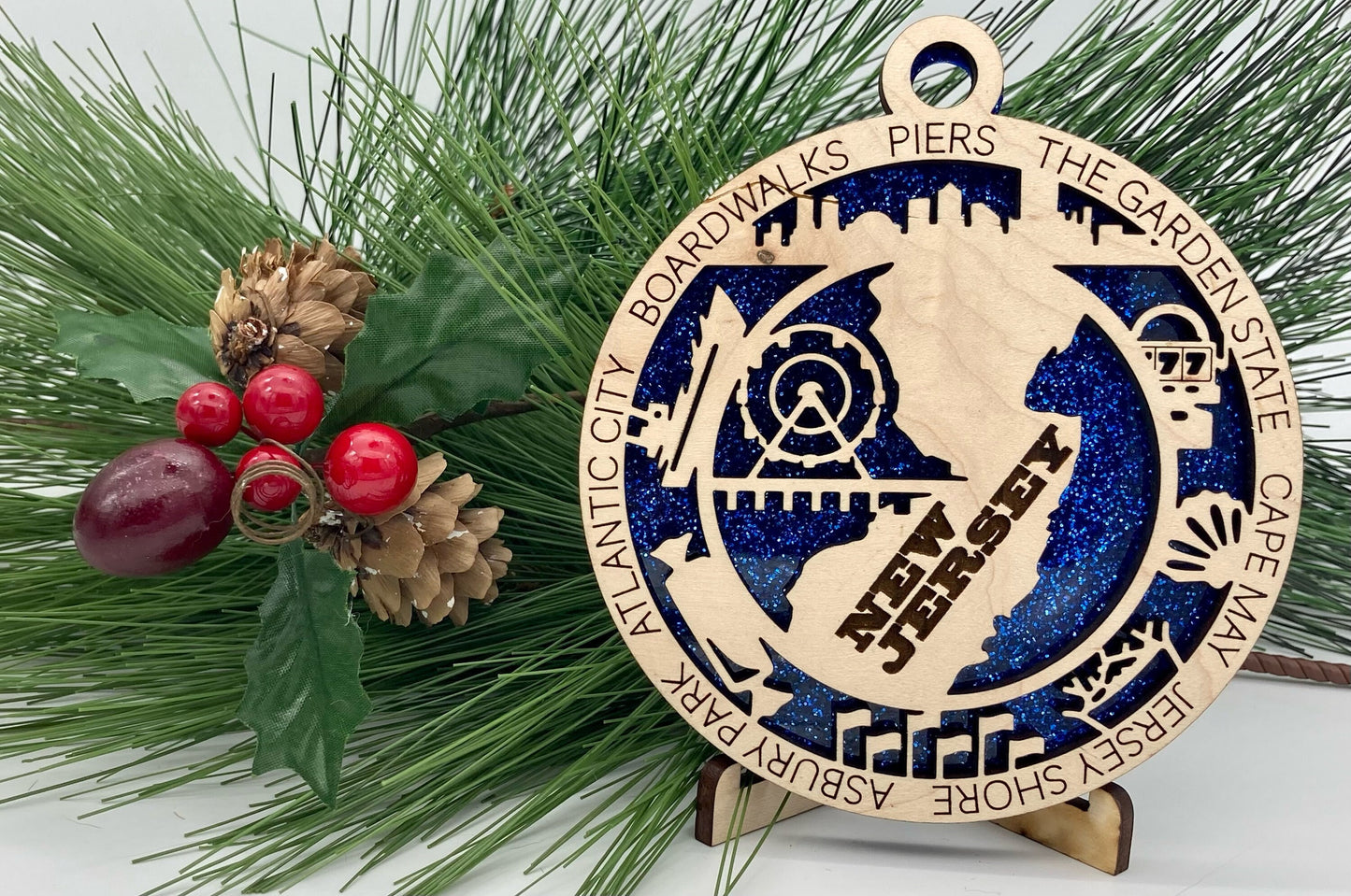 New Jersey State Wooden Christmas Ornament