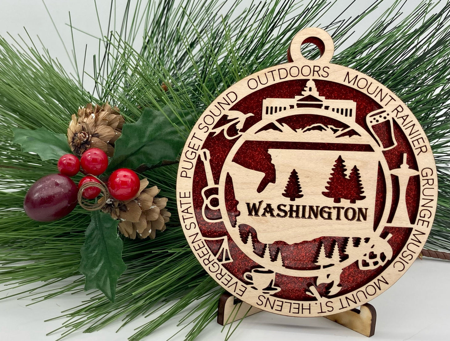 Washington State Wooden Christmas Ornament