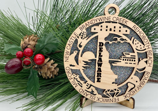 Delaware State Wooden Christmas Ornament