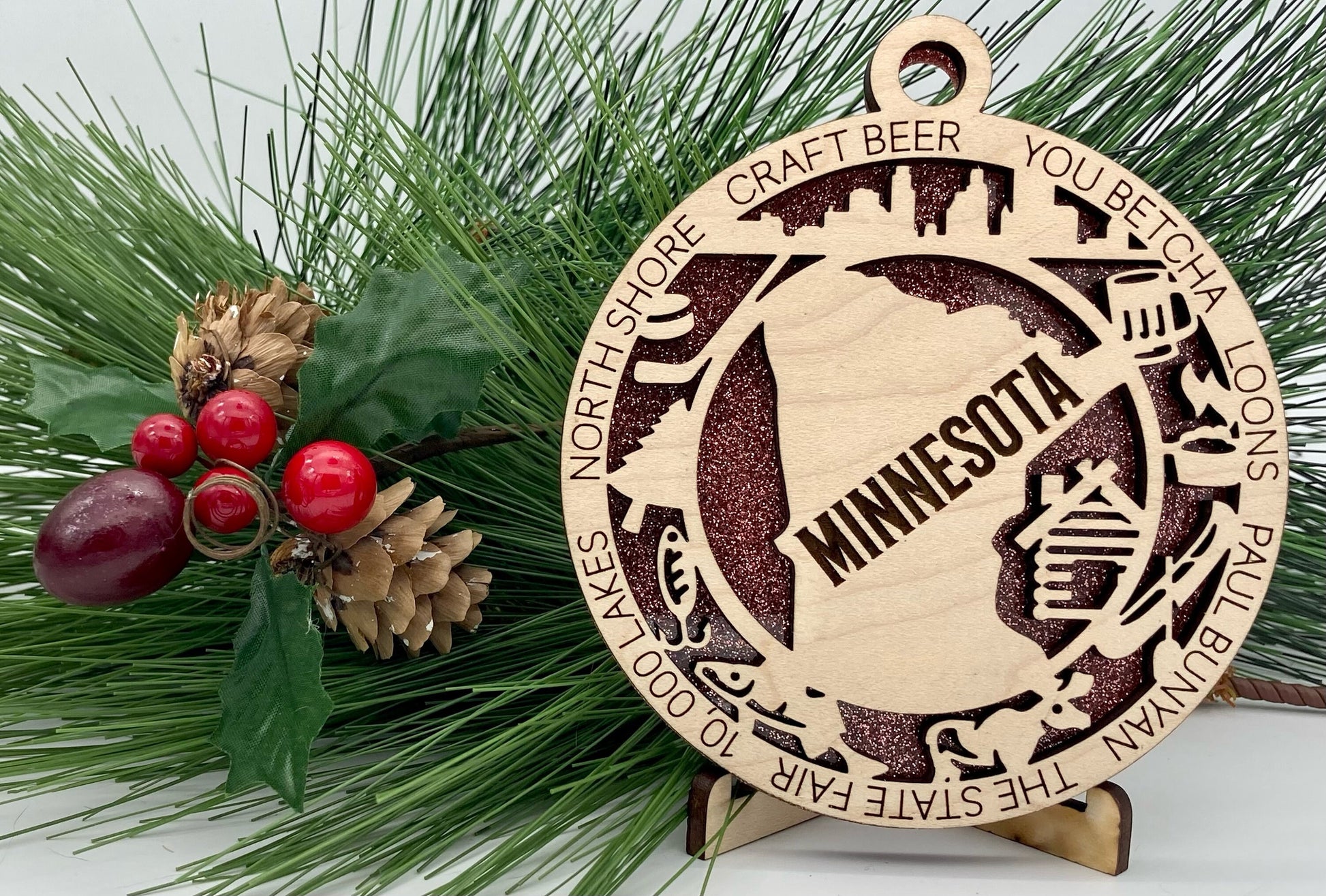 Minnesota State Wooden Christmas Ornament