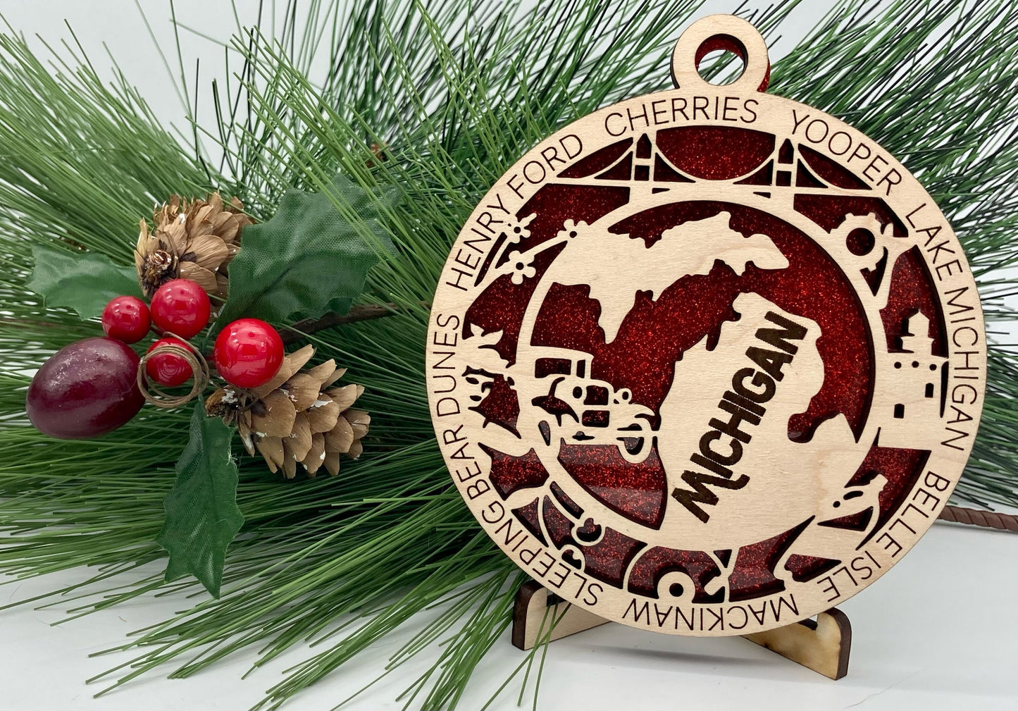 Michigan State Wooden Christmas Ornament