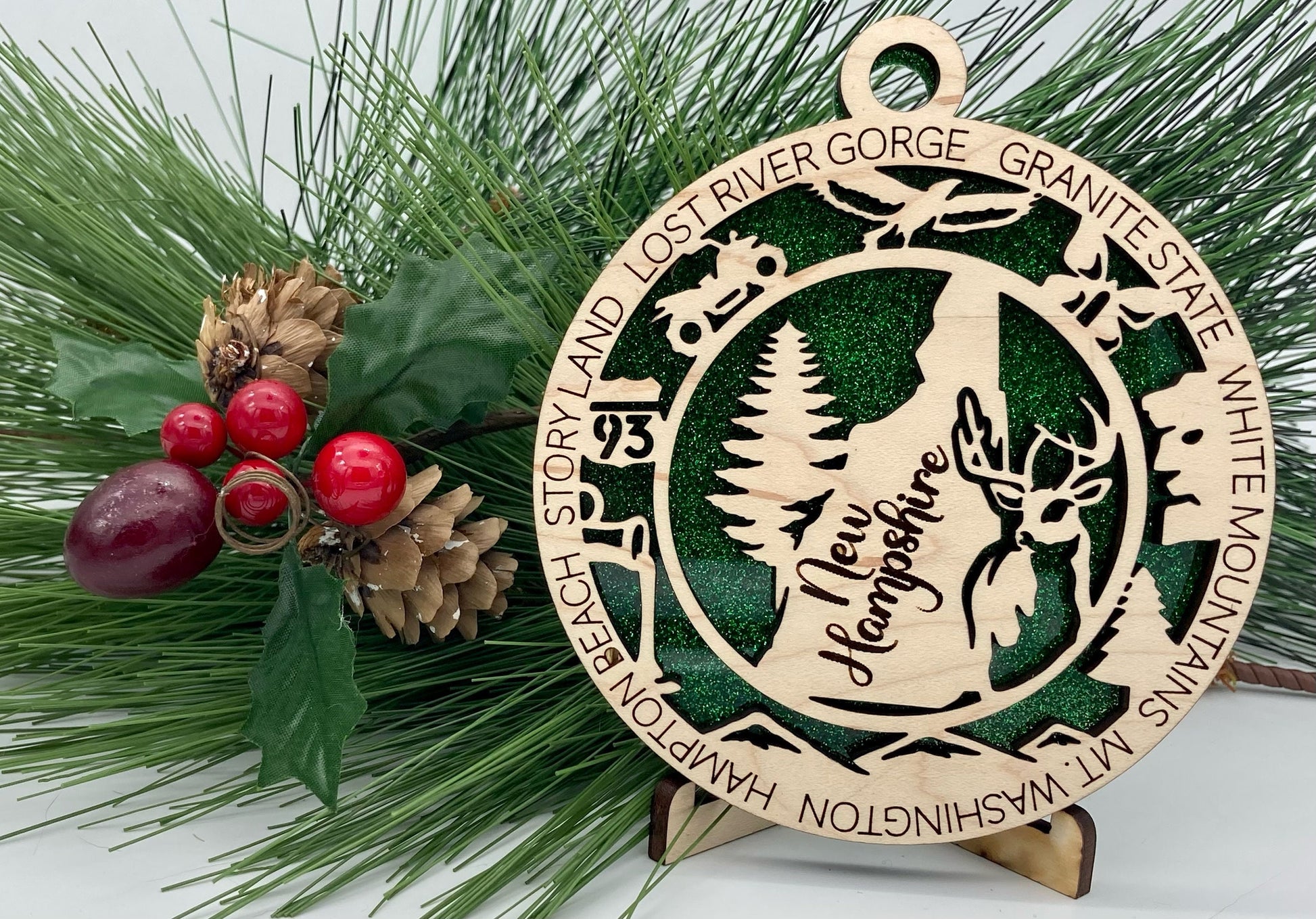 New Hampshire State Wooden Christmas Ornament
