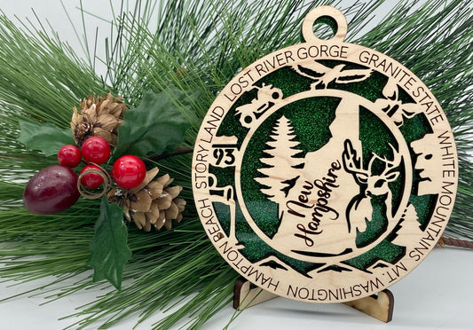New Hampshire State Wooden Christmas Ornament