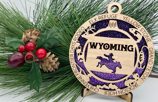Wyoming State Wooden Christmas Ornament