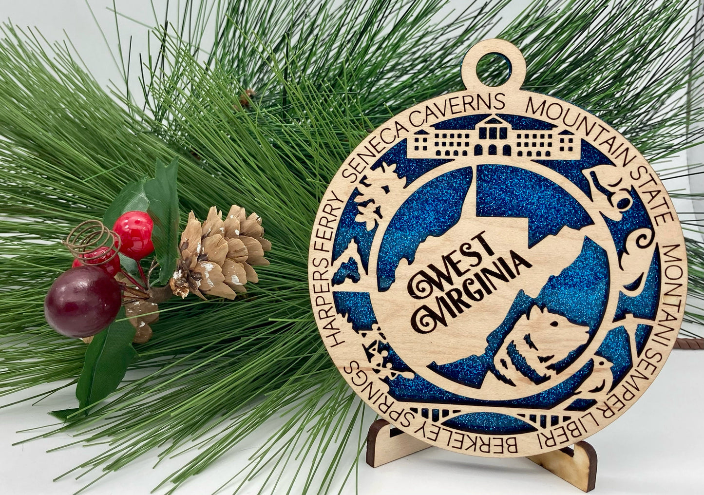 West Virginia Wooden State Christmas Ornament
