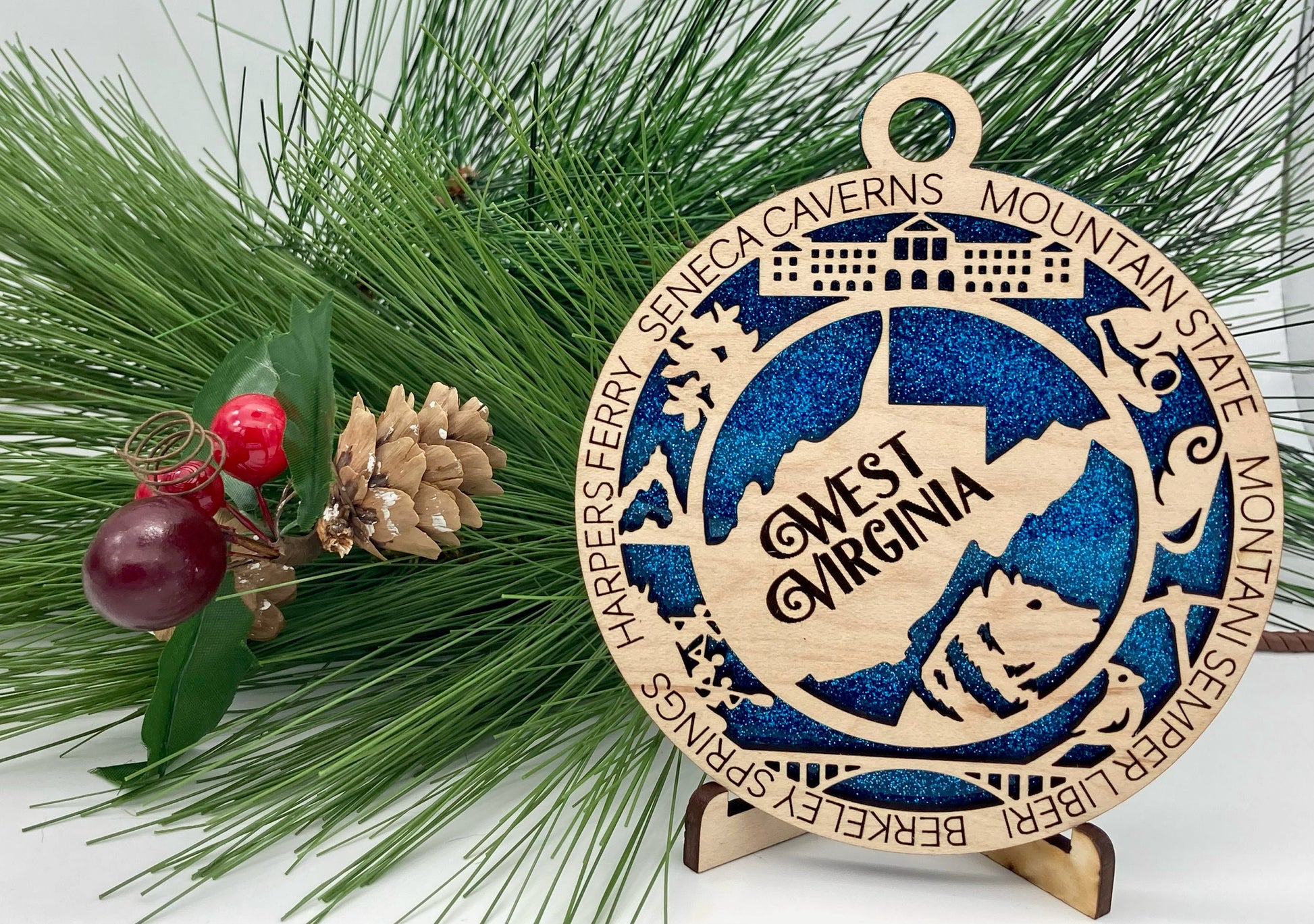 West Virginia Wooden State Christmas Ornament