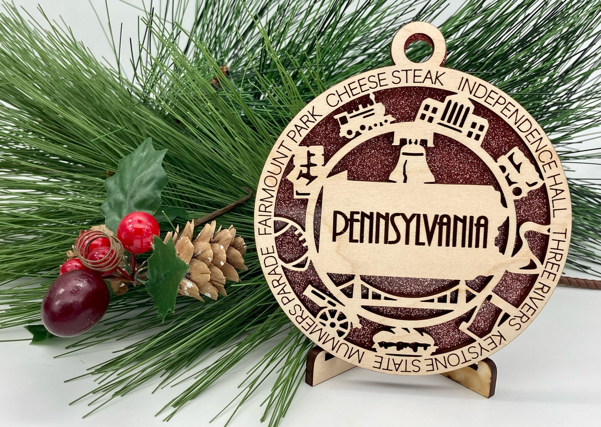 Pennsylvania State Wooden Christmas Ornament