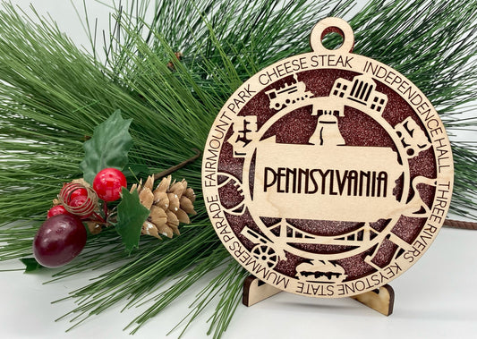 Pennsylvania State Wooden Christmas Ornament