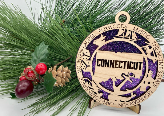 Connecticut State Wooden Christmas Ornament