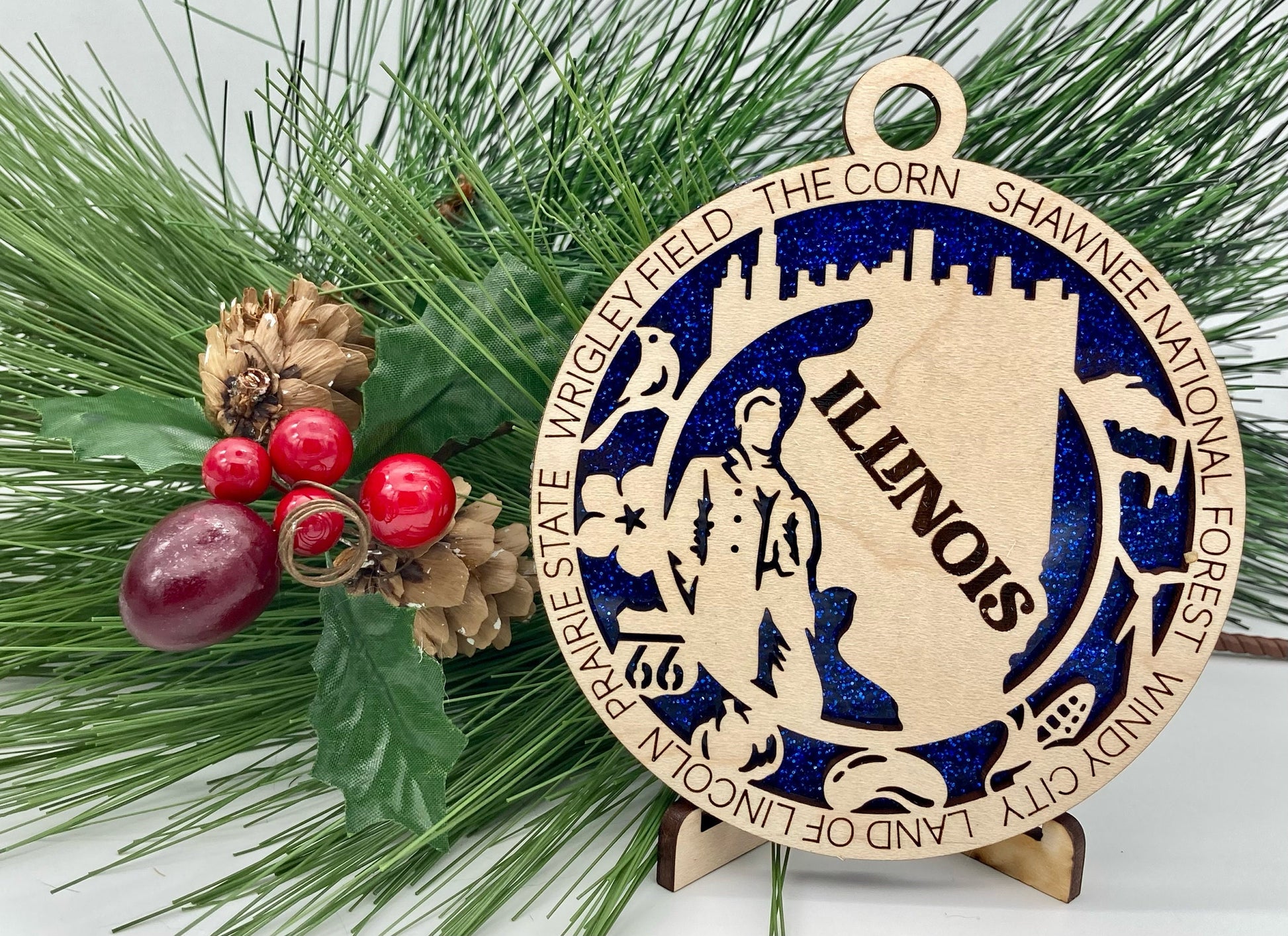 Illinois State Wooden Christmas Ornament