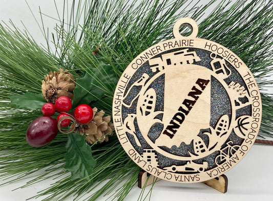 Indiana State Wooden Christmas Ornament
