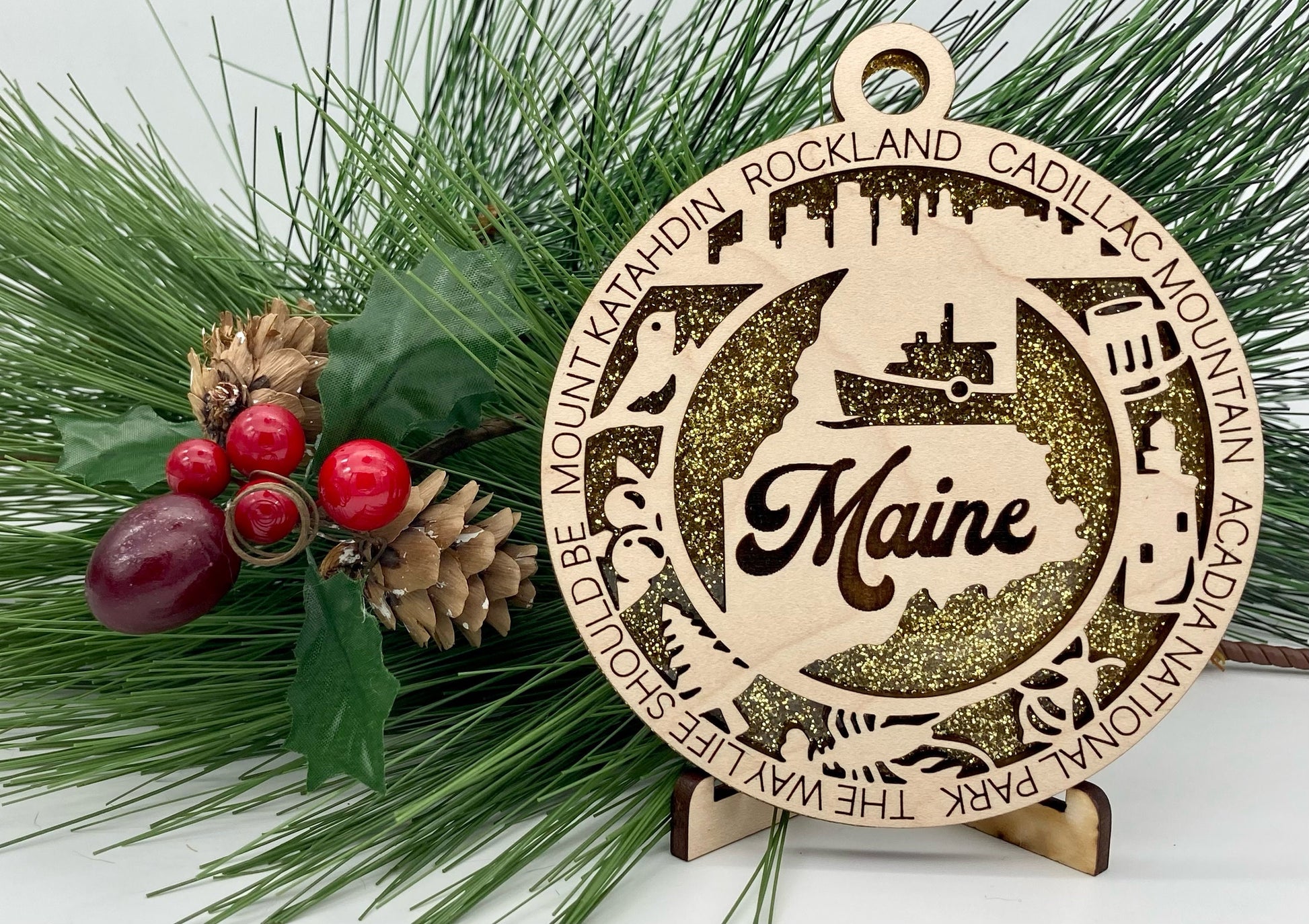 Maine State Wooden Christmas Ornament