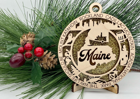 Maine State Wooden Christmas Ornament