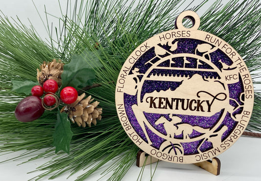 Kentucky State Wooden Christmas Ornament
