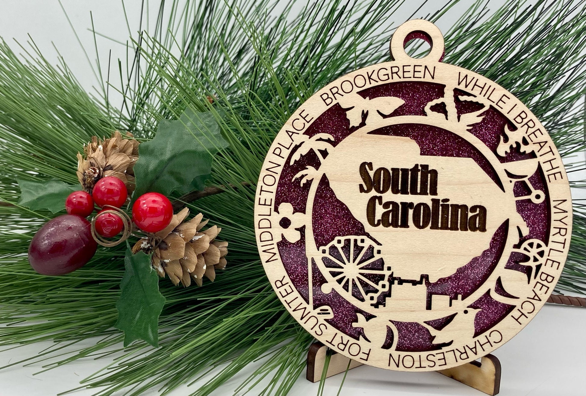 South Carolina State Wooden Christmas Ornament